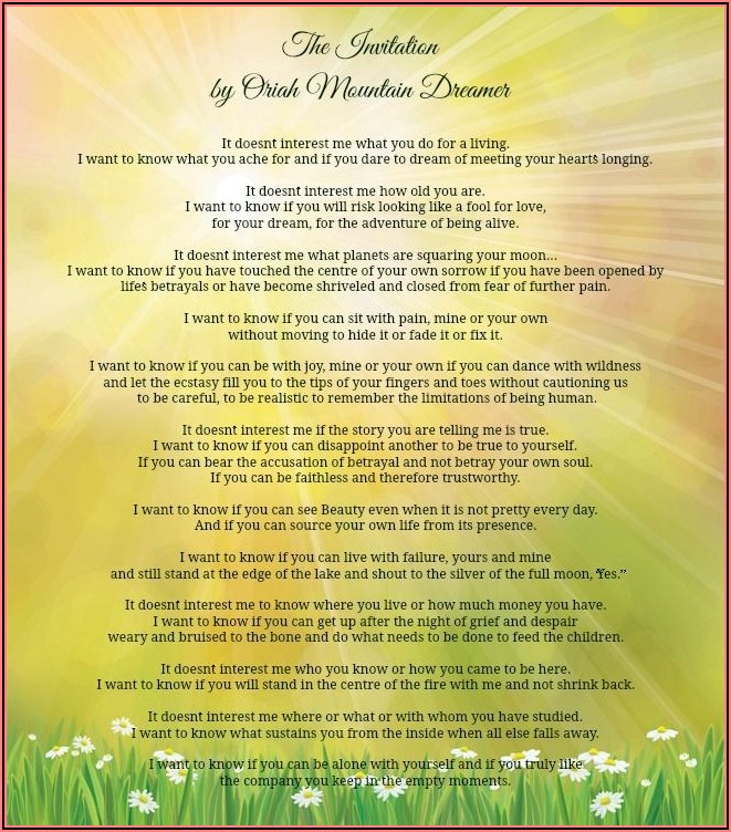 The Invitation Poem Oriah Mountain Dreamer Pdf