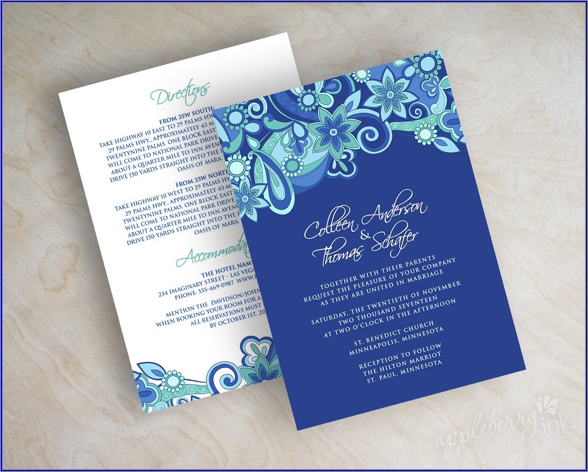 Wedding Invitation Sample Design Royal Blue