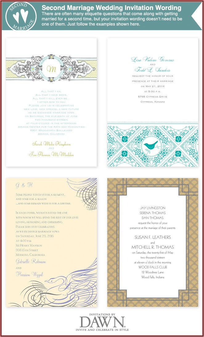 Wedding Invitation Wording For Second Marriages Samples