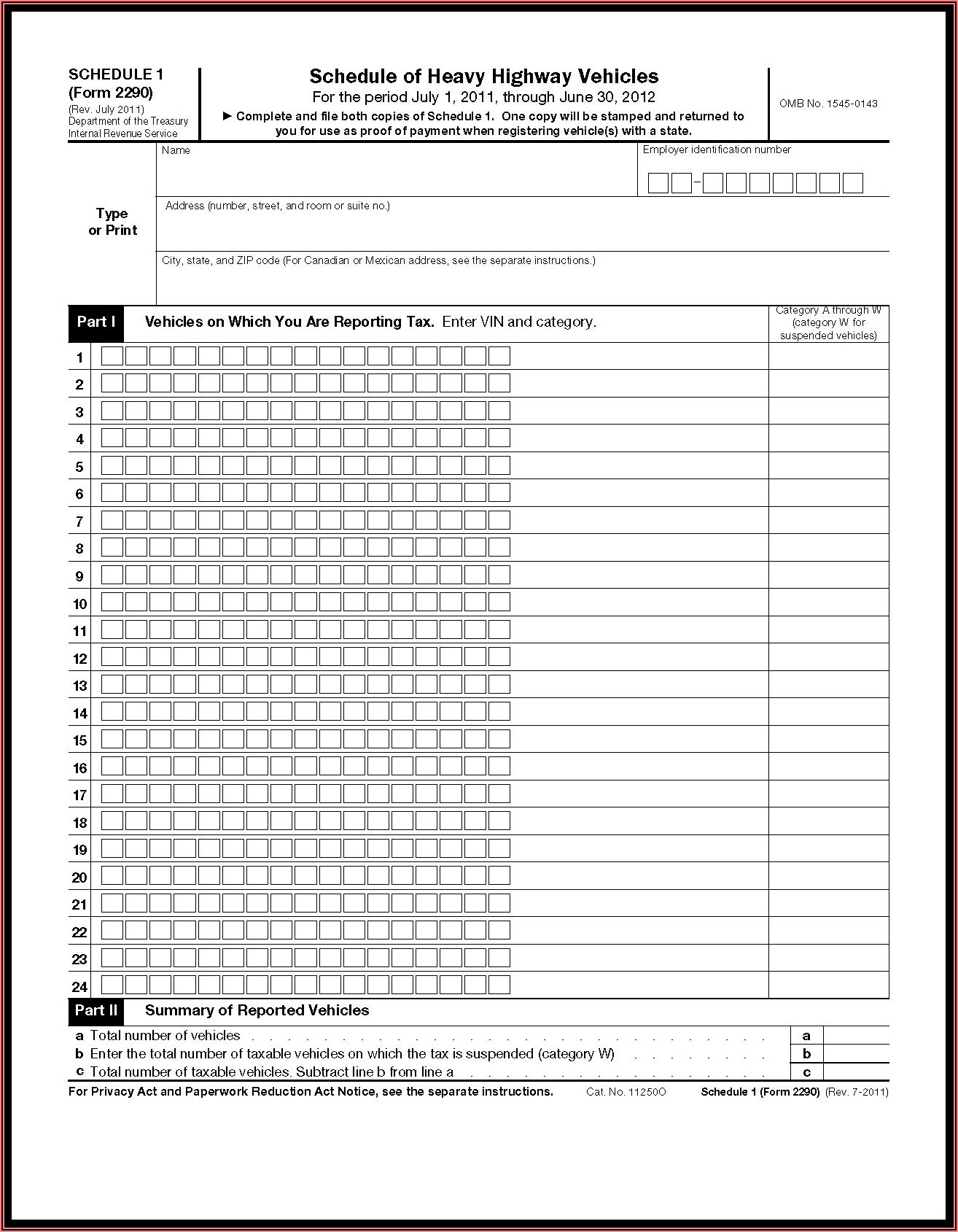 2290 Heavy Highway Use Tax Form