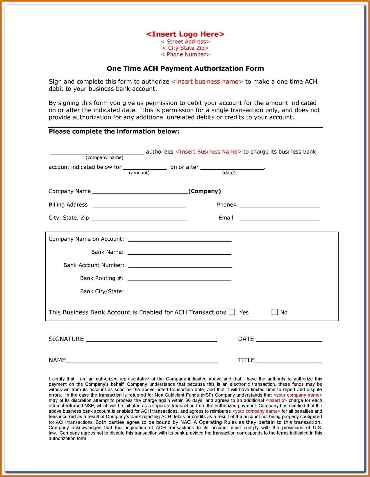 Ach Form Template Download