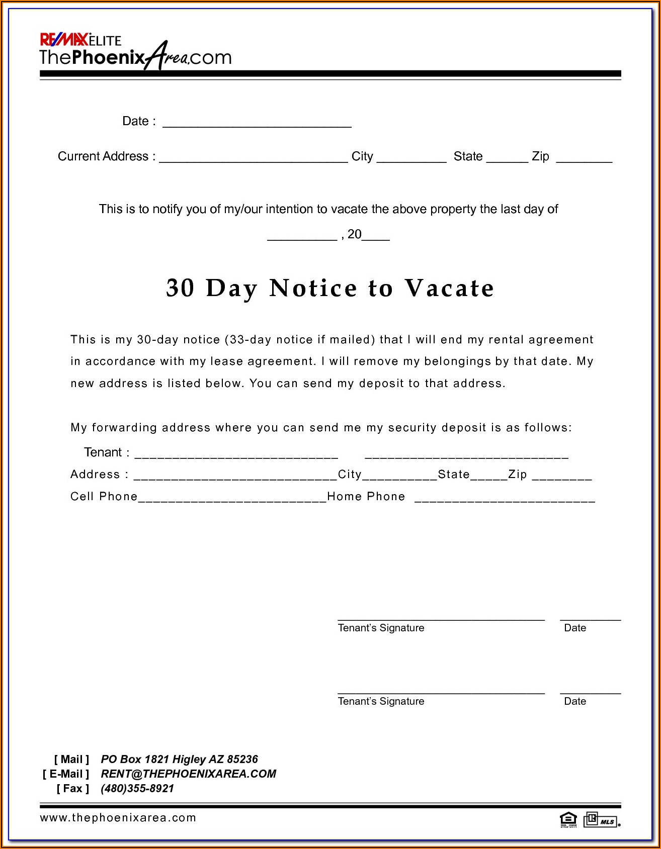 Arizona Landlord Notice To Vacate Form