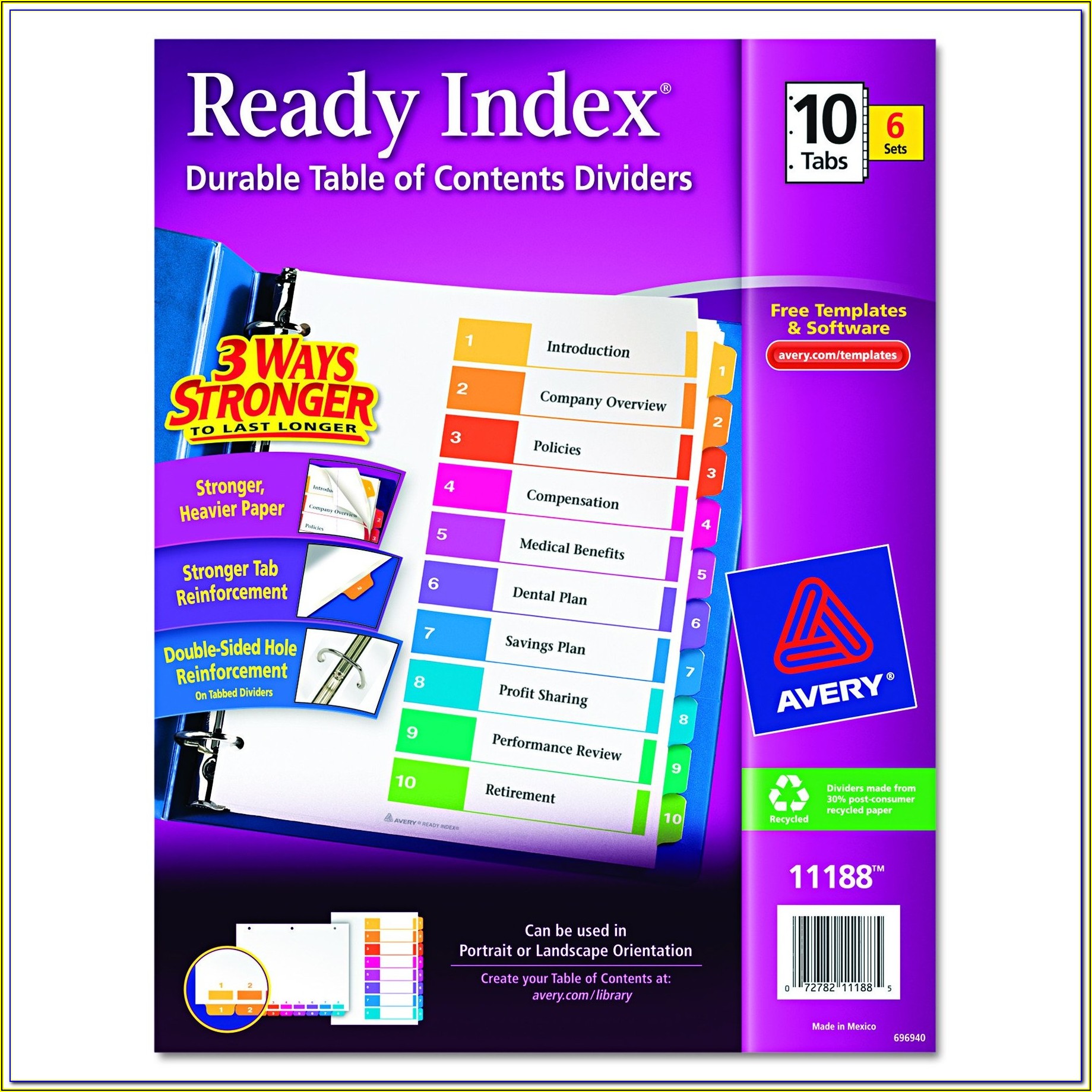 Avery Ready Index 10 Tab Template 11188