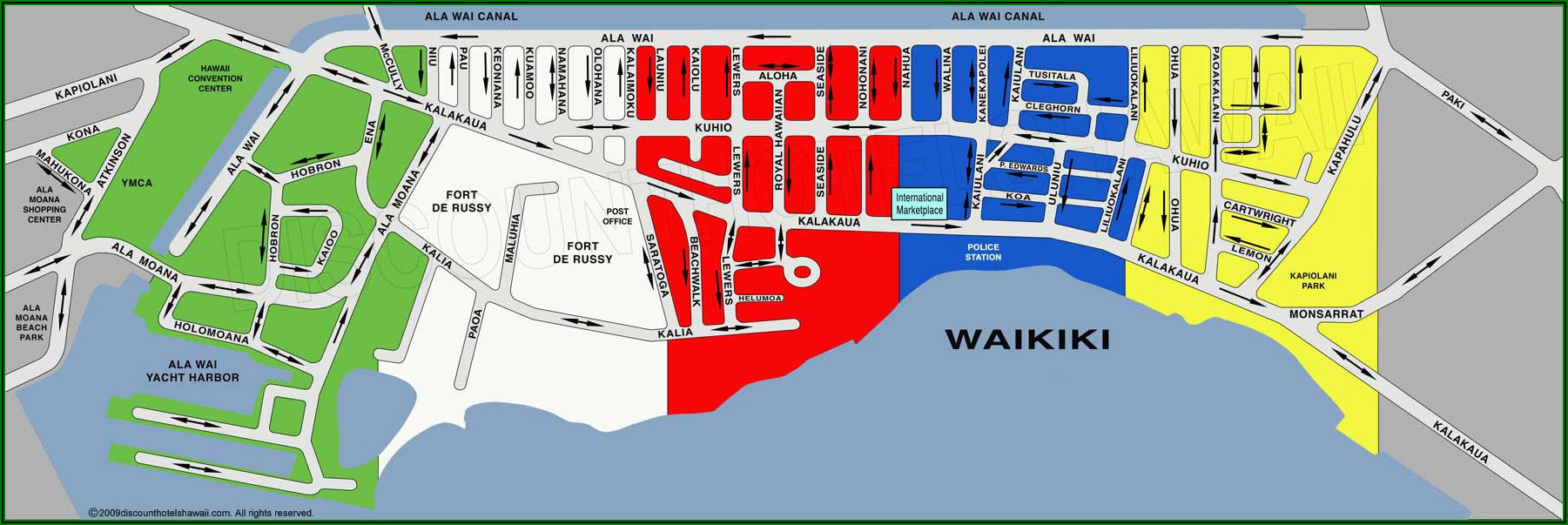 Beachfront Hotels Waikiki Map