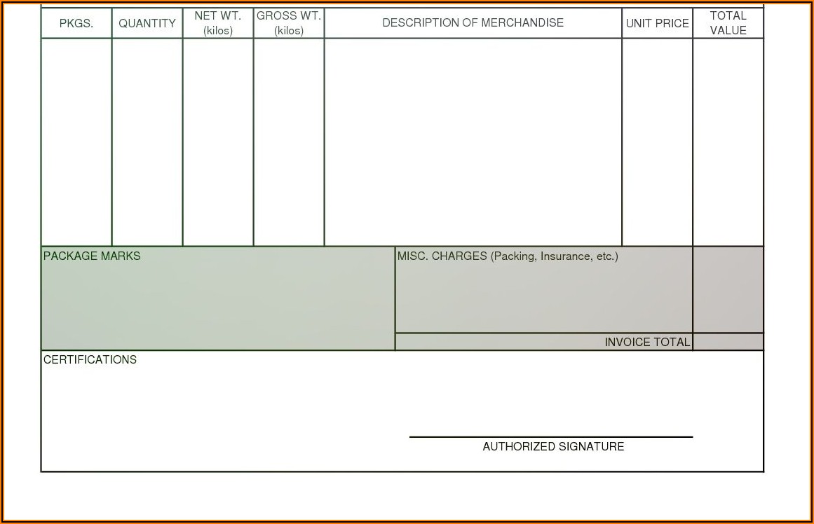 Blank Commercial Invoice Form