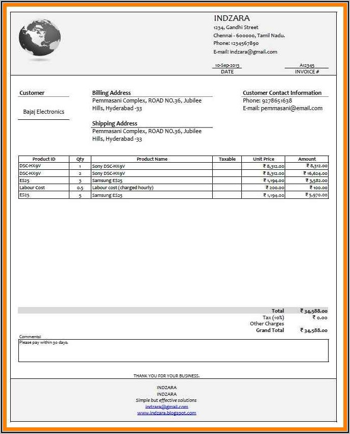 Builder Invoice Template Excel
