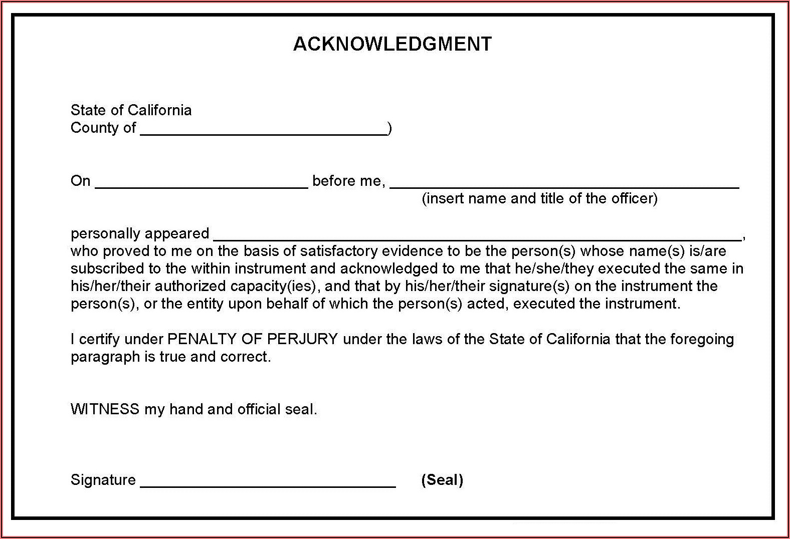 Ca Notary Acknowledgement Forms
