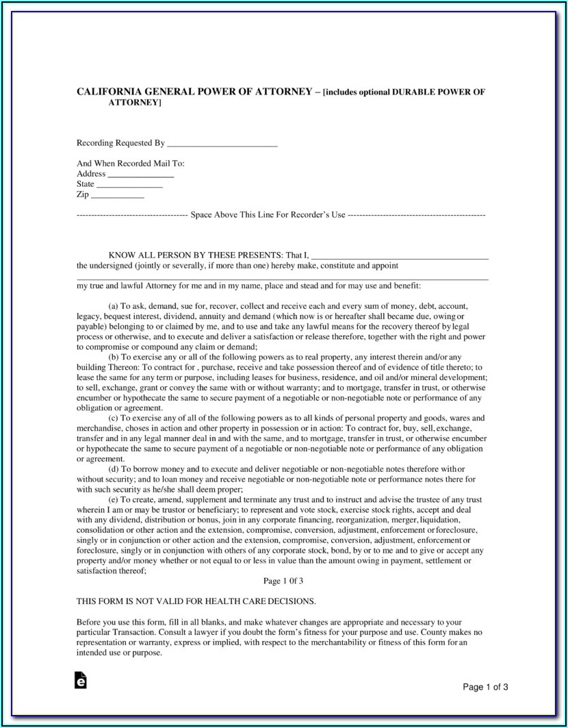 California General Durable Power Of Attorney Fillable Form 2020