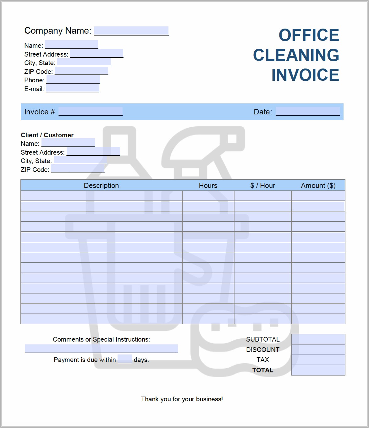 Cleaning Invoice Template Excel