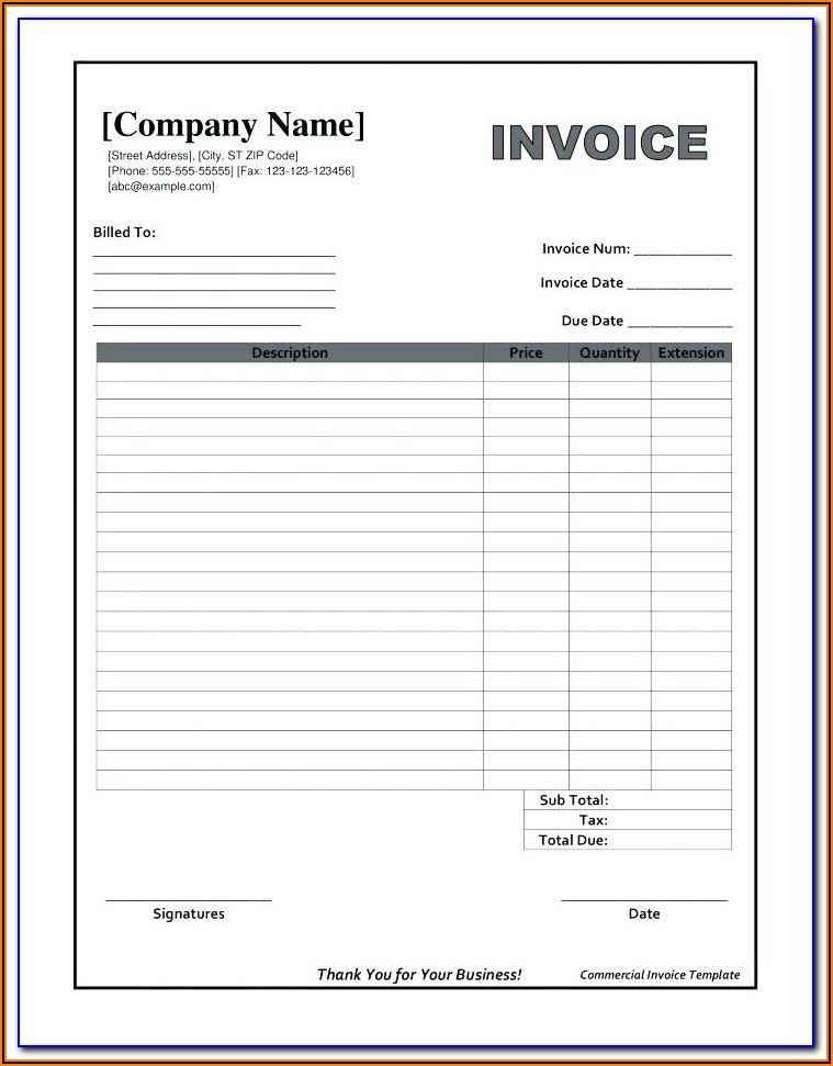 Commercial Invoice Blank Form Excel