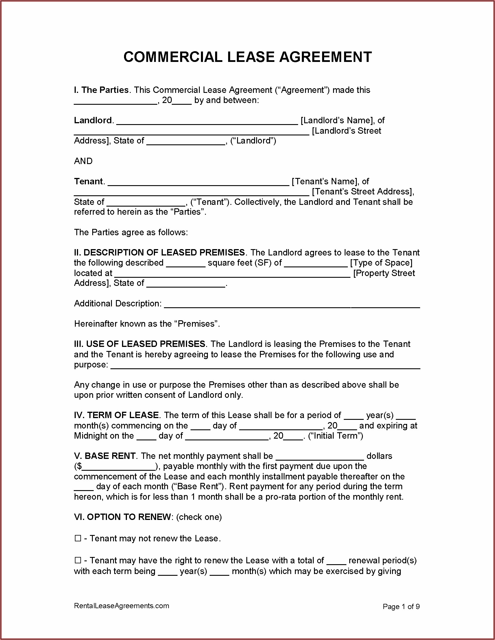 Commercial Truck Rental Agreement Form