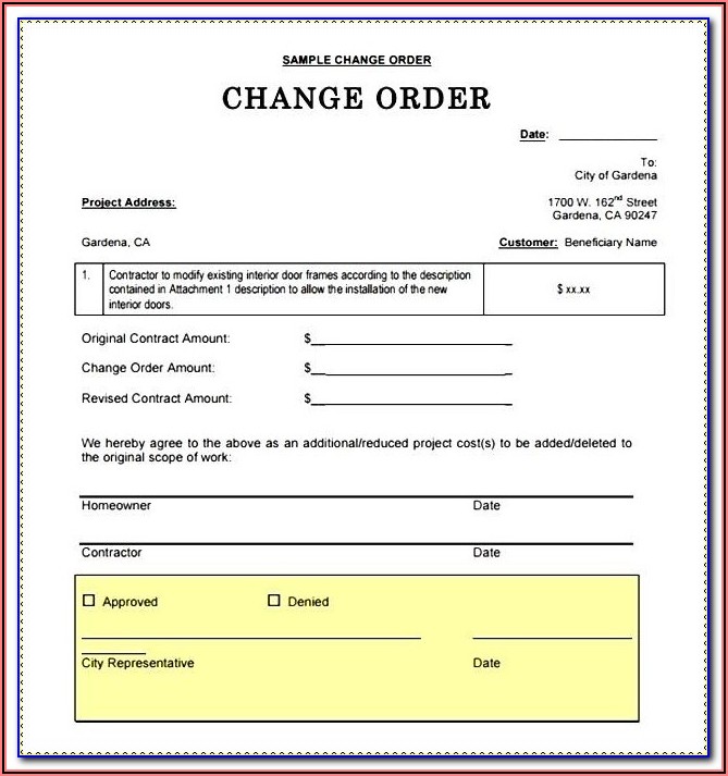 Construction Change Order Form Template Excel