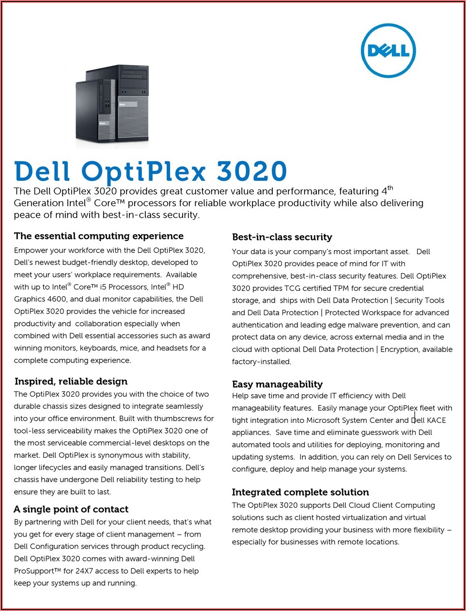 Dell Optiplex 3020 Small Form Factor Specs