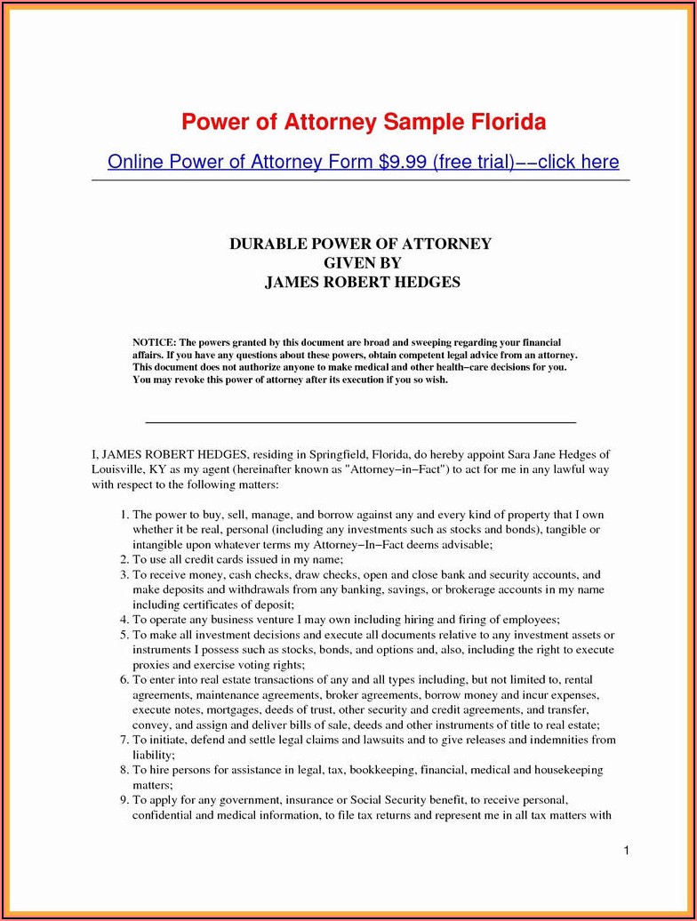 Durable Power Of Attorney Form Md