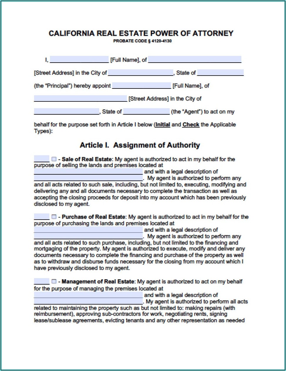 Durable Power Of Attorney Forms Ca