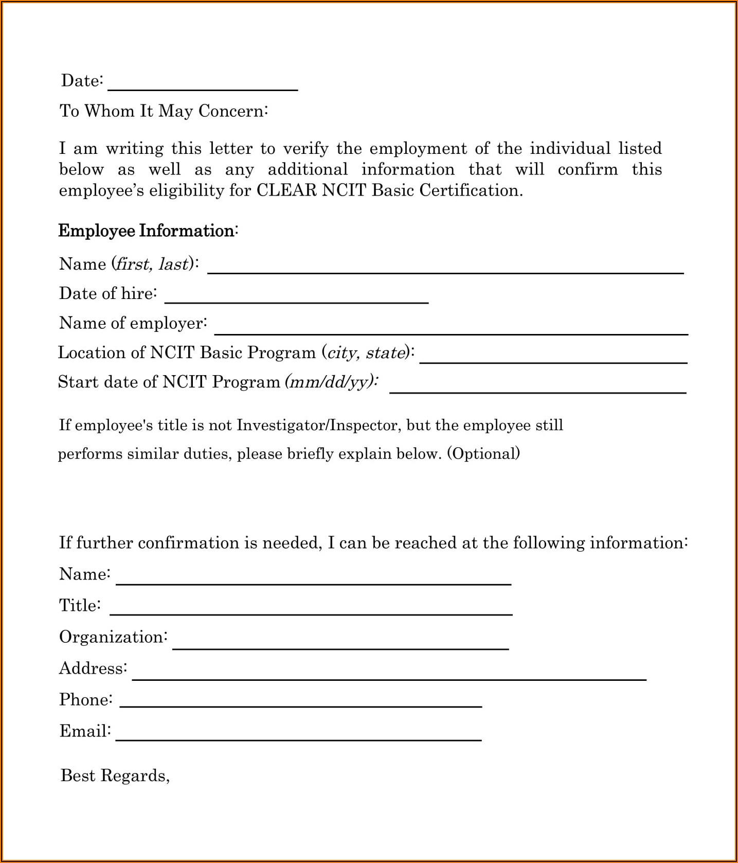 Employee Background Verification Email Format