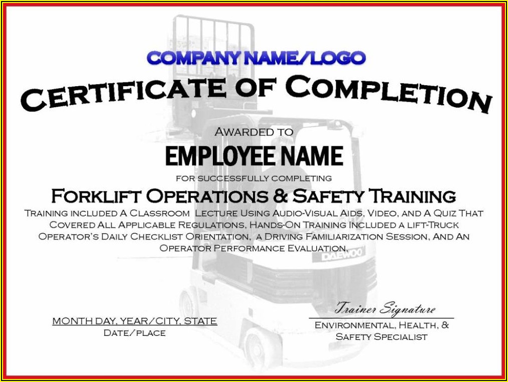 Forklift Training Certification Card Template