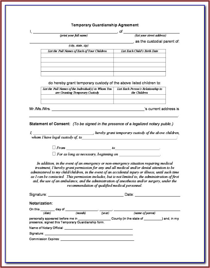 Form For Legal Guardianship Of A Child