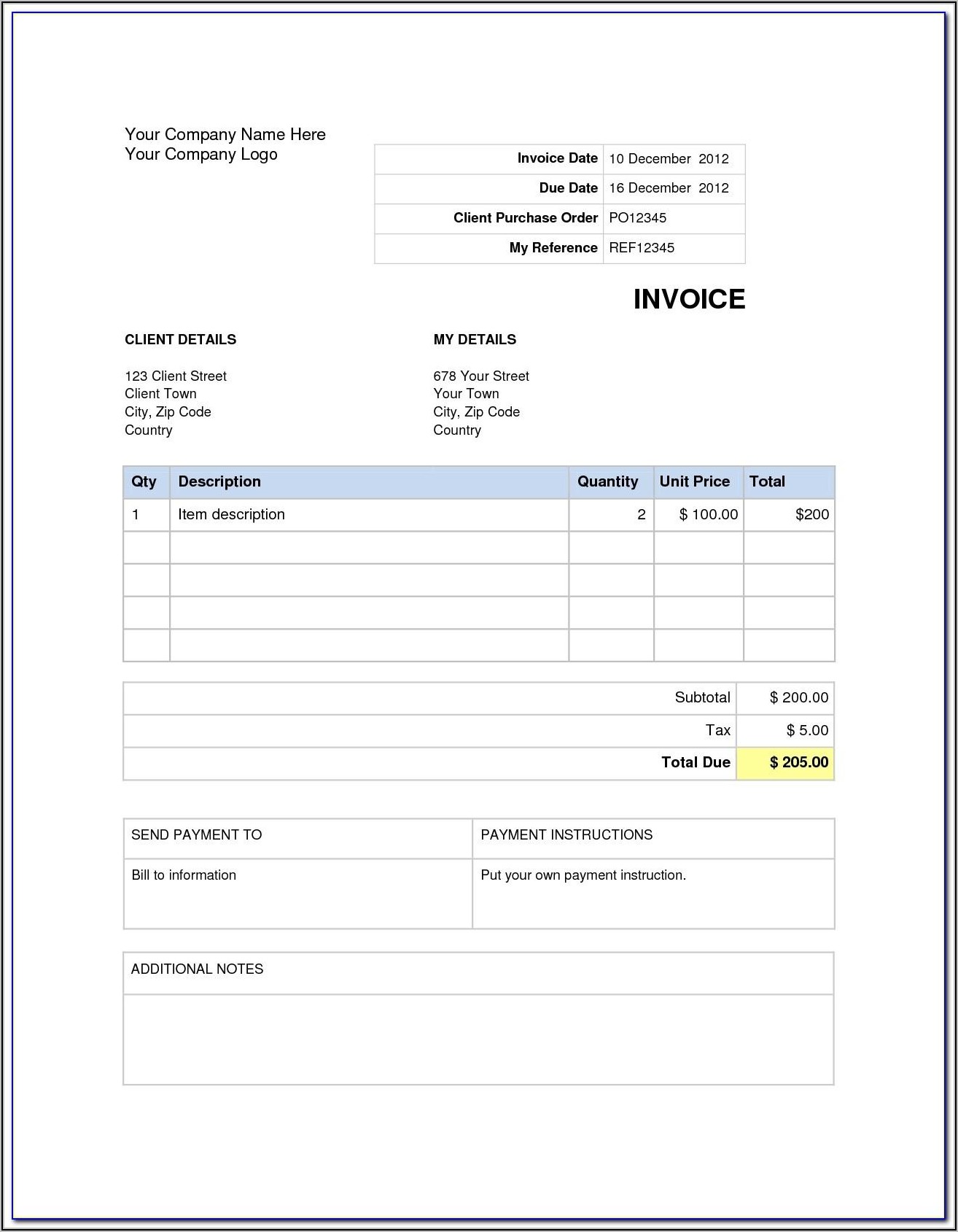 Free Invoice Template For Word 2010