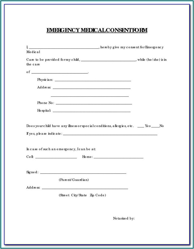 Free Medical Treatment Authorization Form