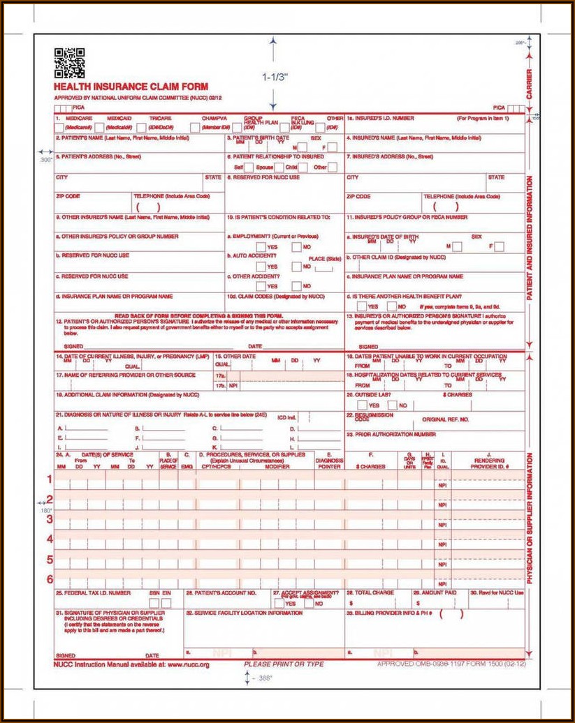 Free Printable Blank Hcfa 1500 Claim Form