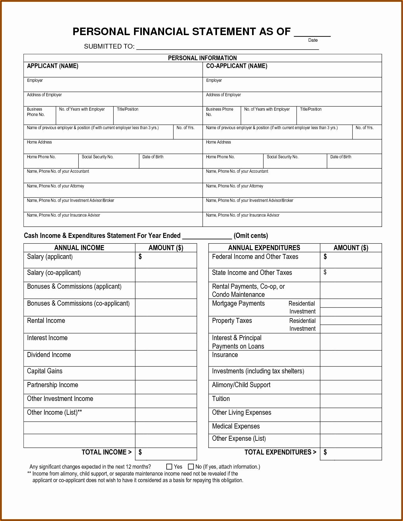 Free Simple Personal Financial Statement Template