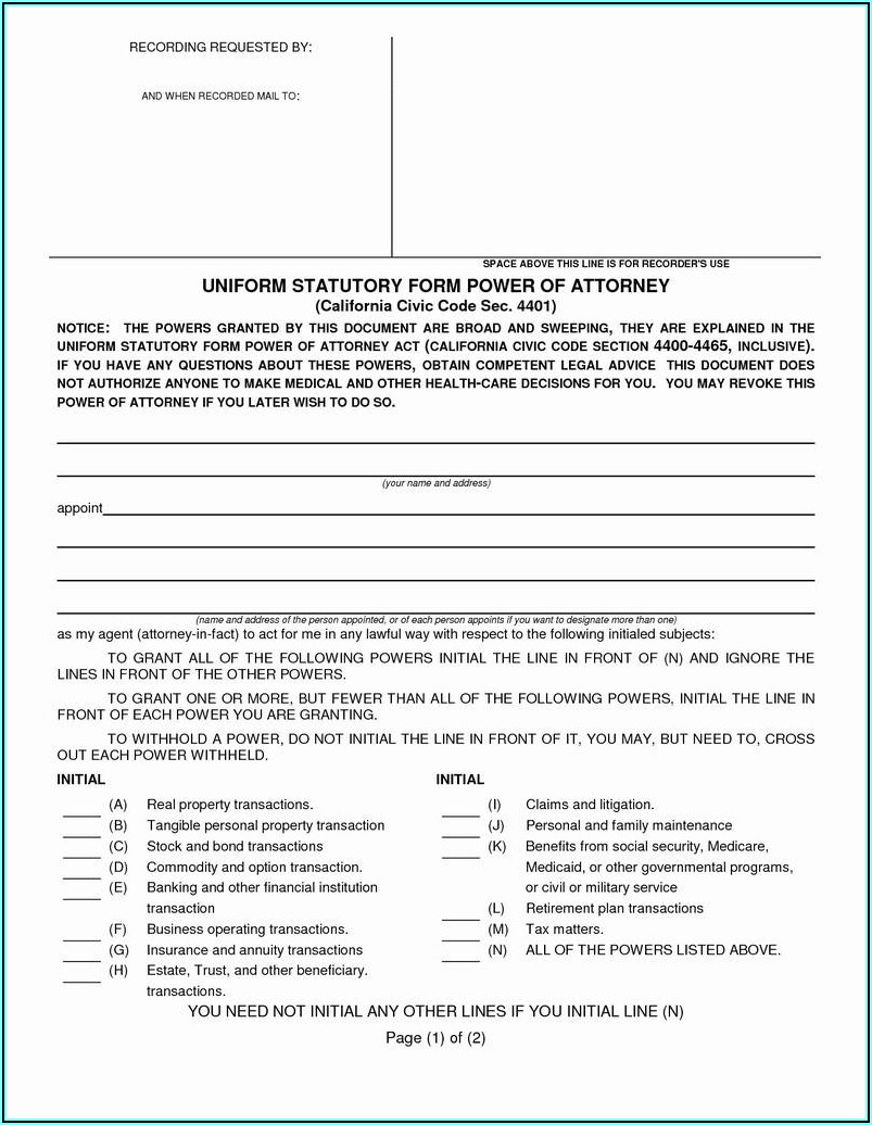 General Durable Power Of Attorney Form California