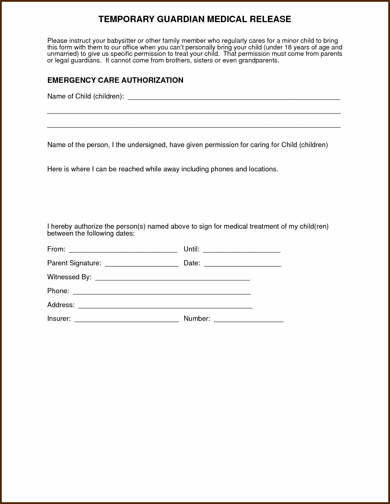 Health Care Authorization Form For Grandparents