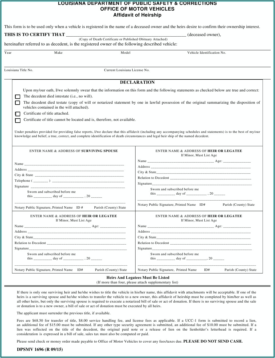 Heirship Affidavit Form Louisiana