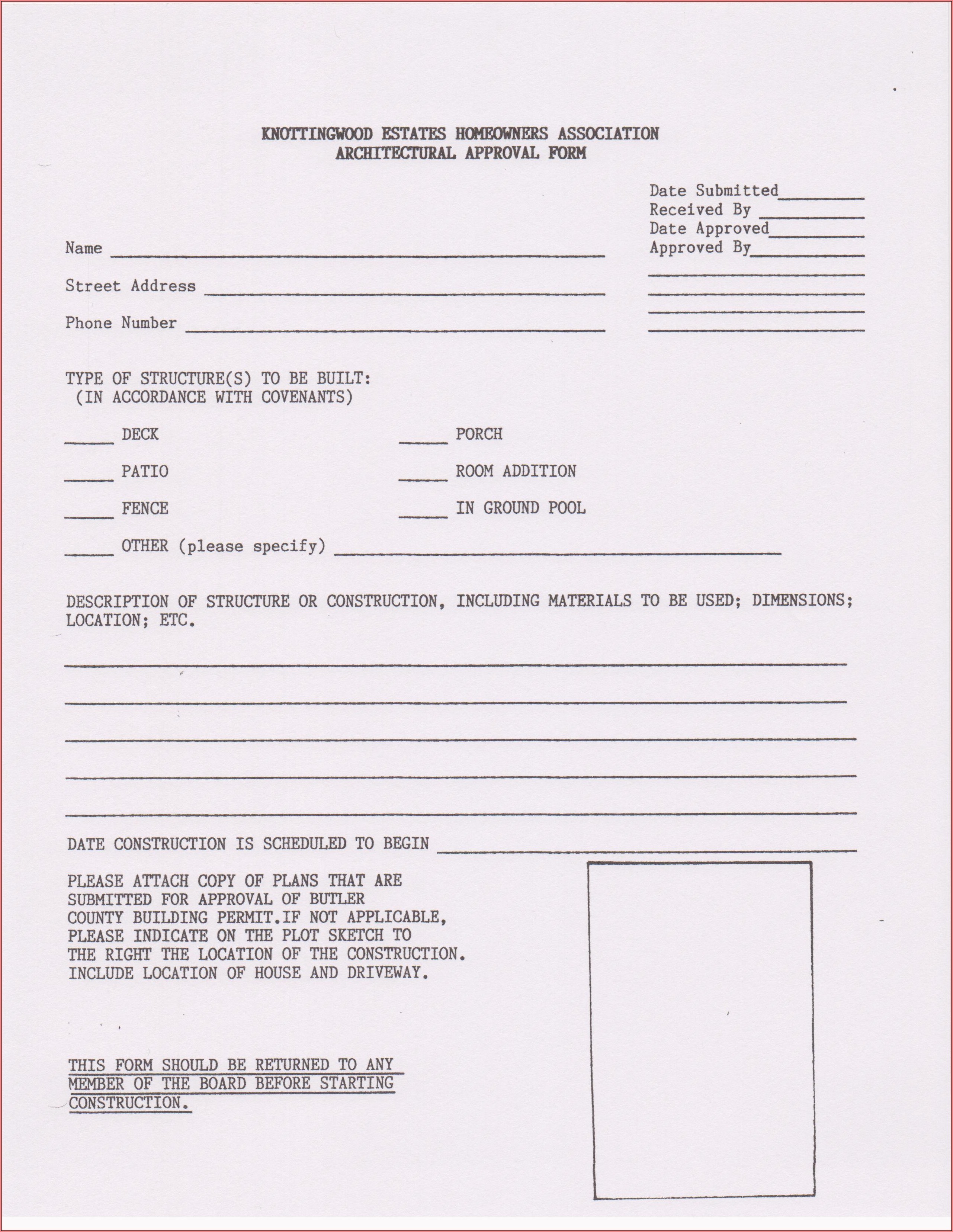 Hoa Architectural Review Committee Request Form