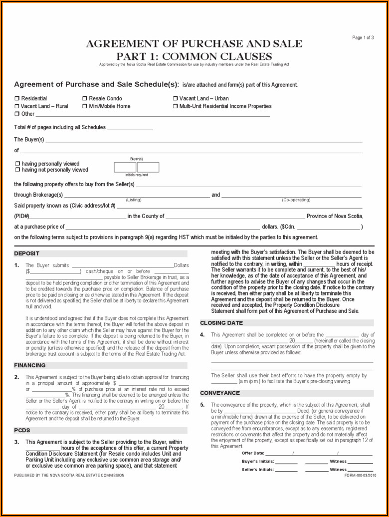 House Purchase Agreement Form Alberta