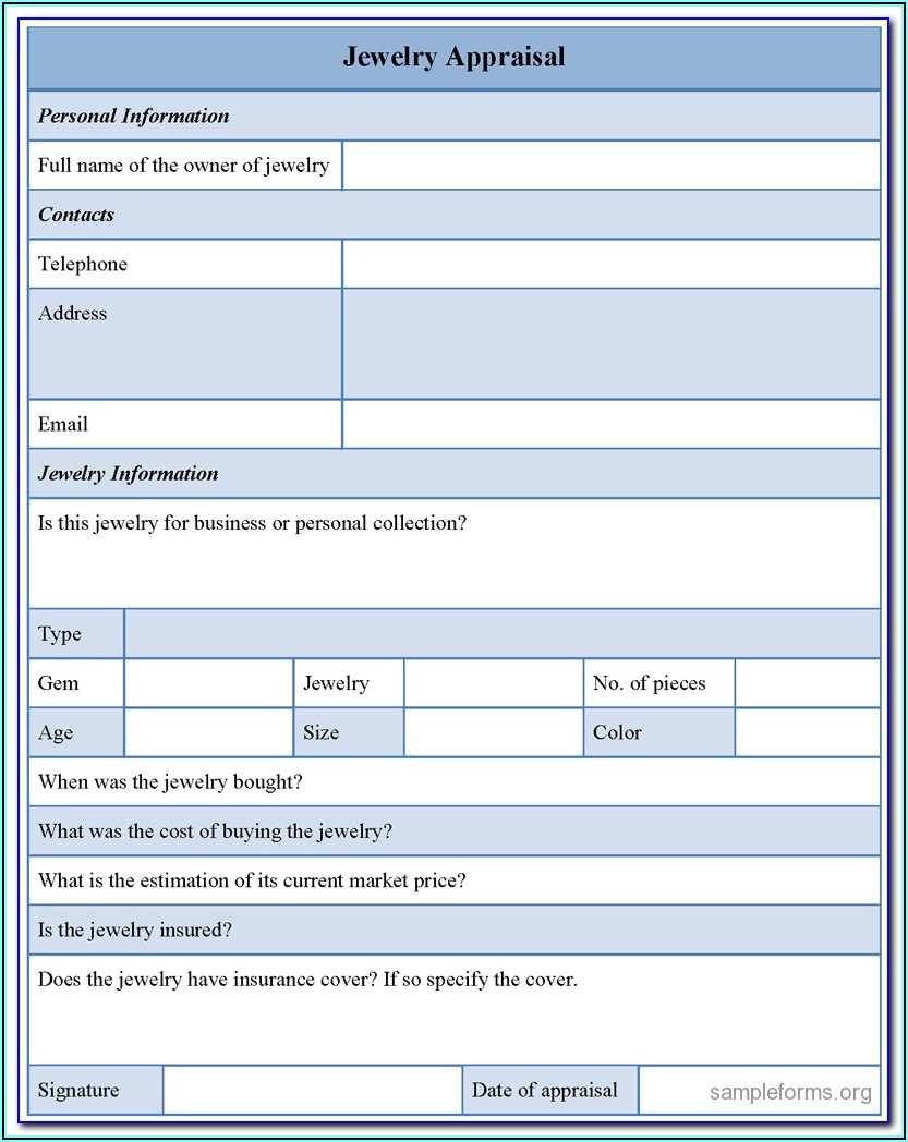 Jewelry Appraisal Forms Download Free
