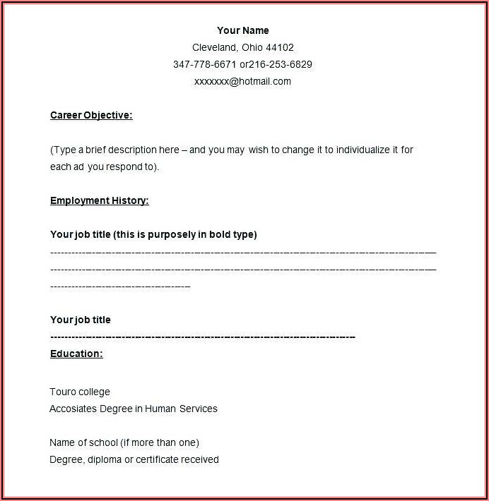 Job Application Printable Blank Resume Form