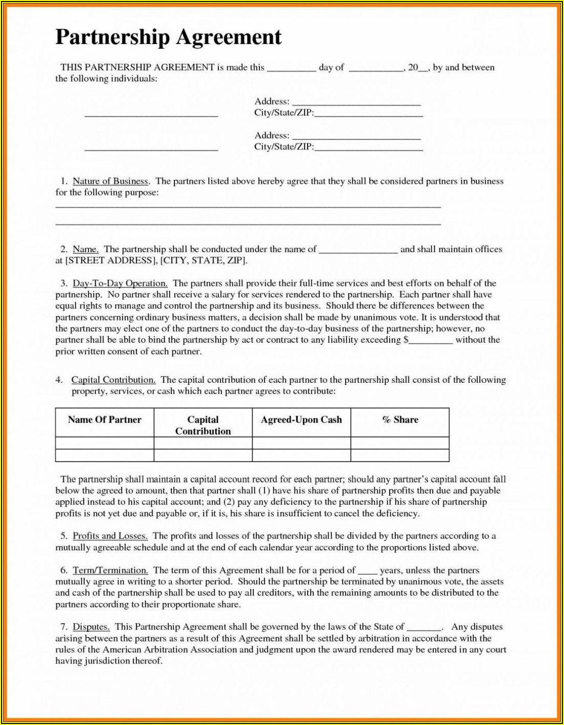Law Firm Partnership Agreement Form