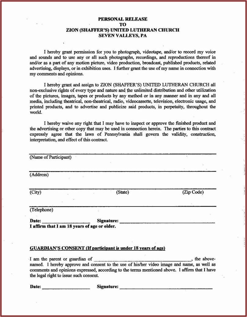 Letter Of Liability Release Form