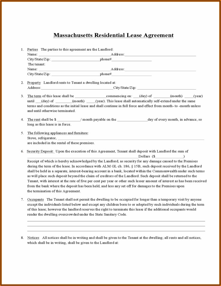 Ma Standard Residential Lease Agreement