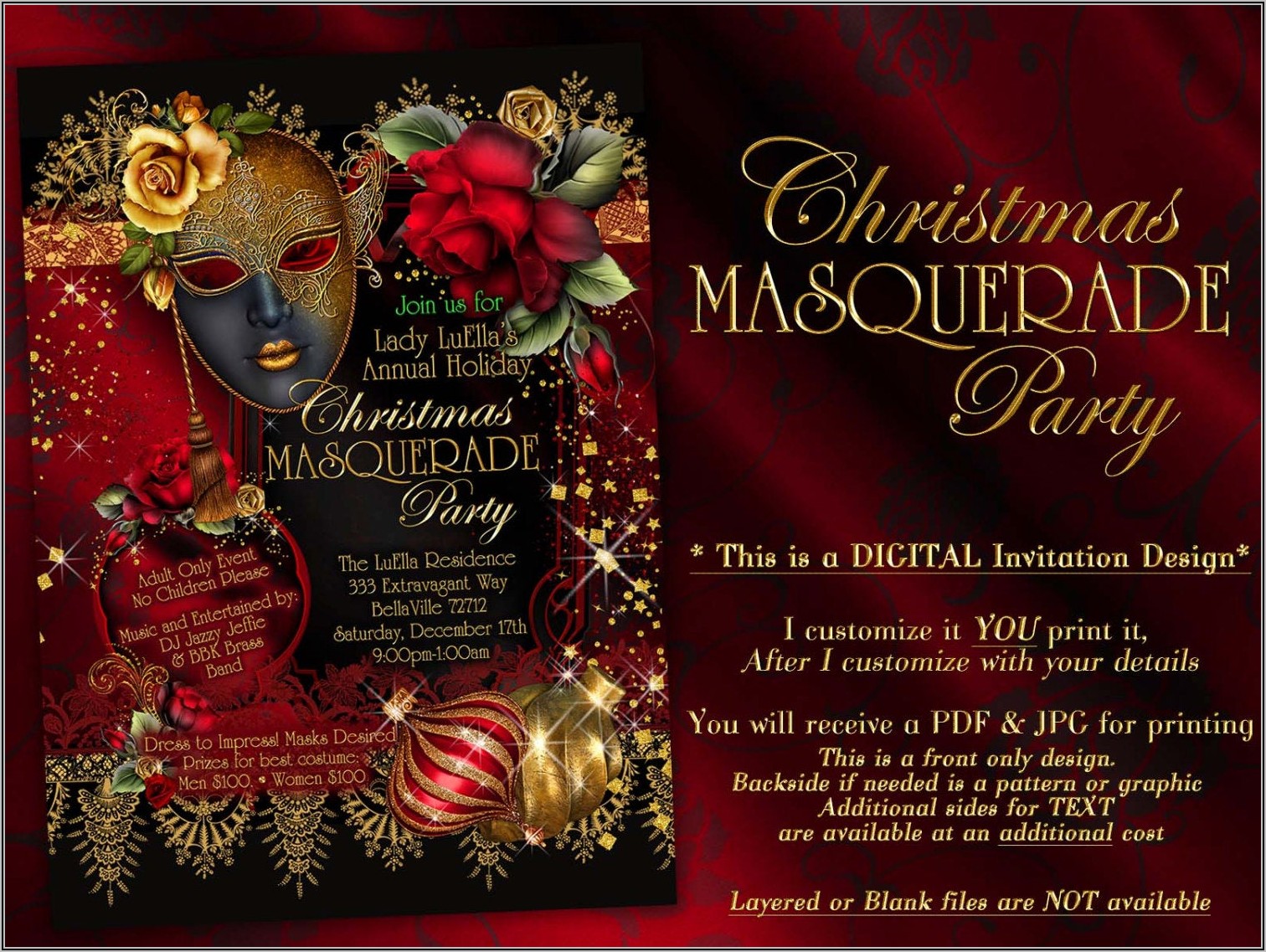 Masquerade Christmas Party Invitation Template