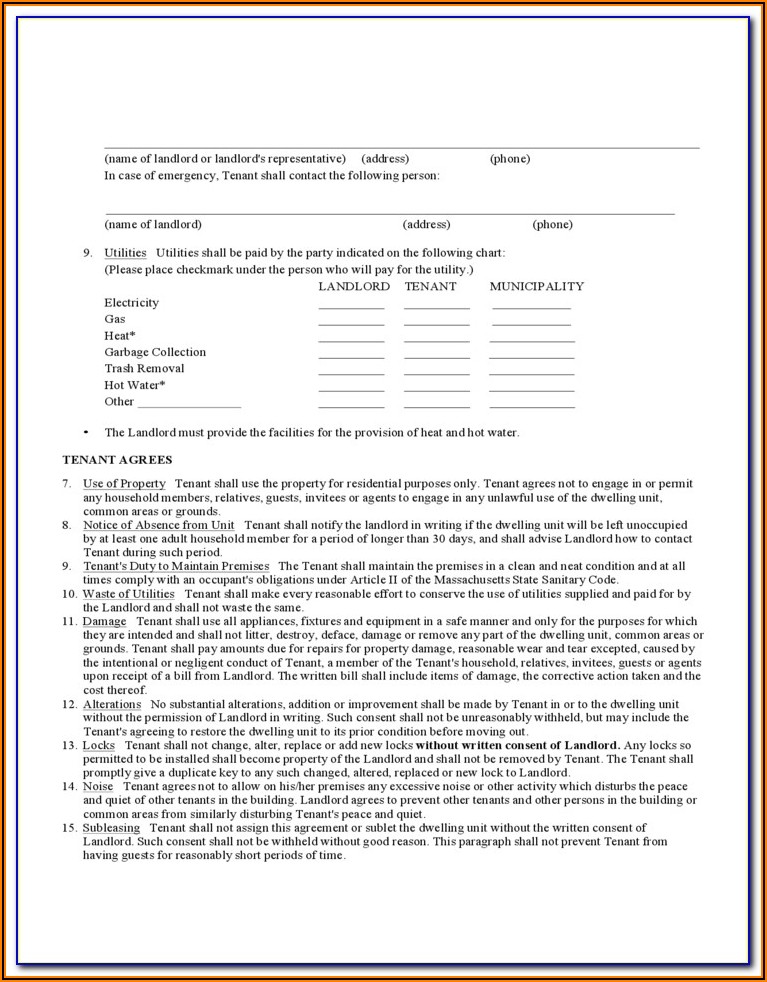 Massachusetts Standard Form Apartment Lease Simplified Fixed Term