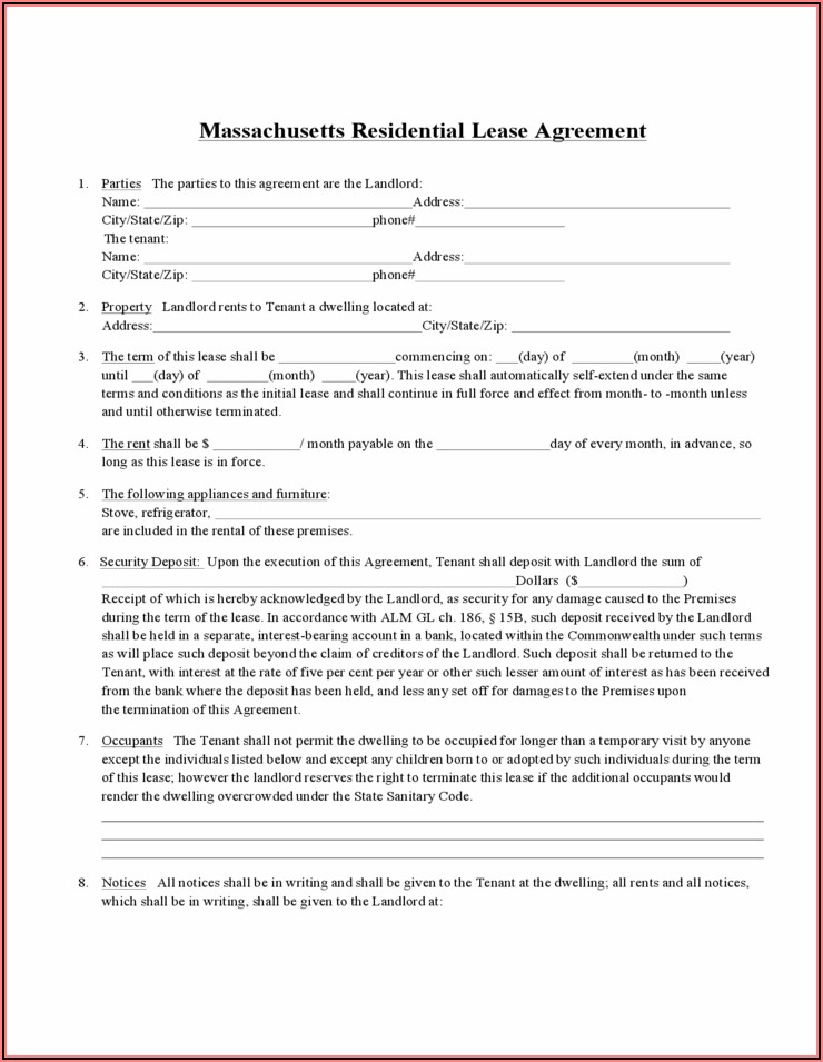 Massachusetts Standard Form Residential Lease
