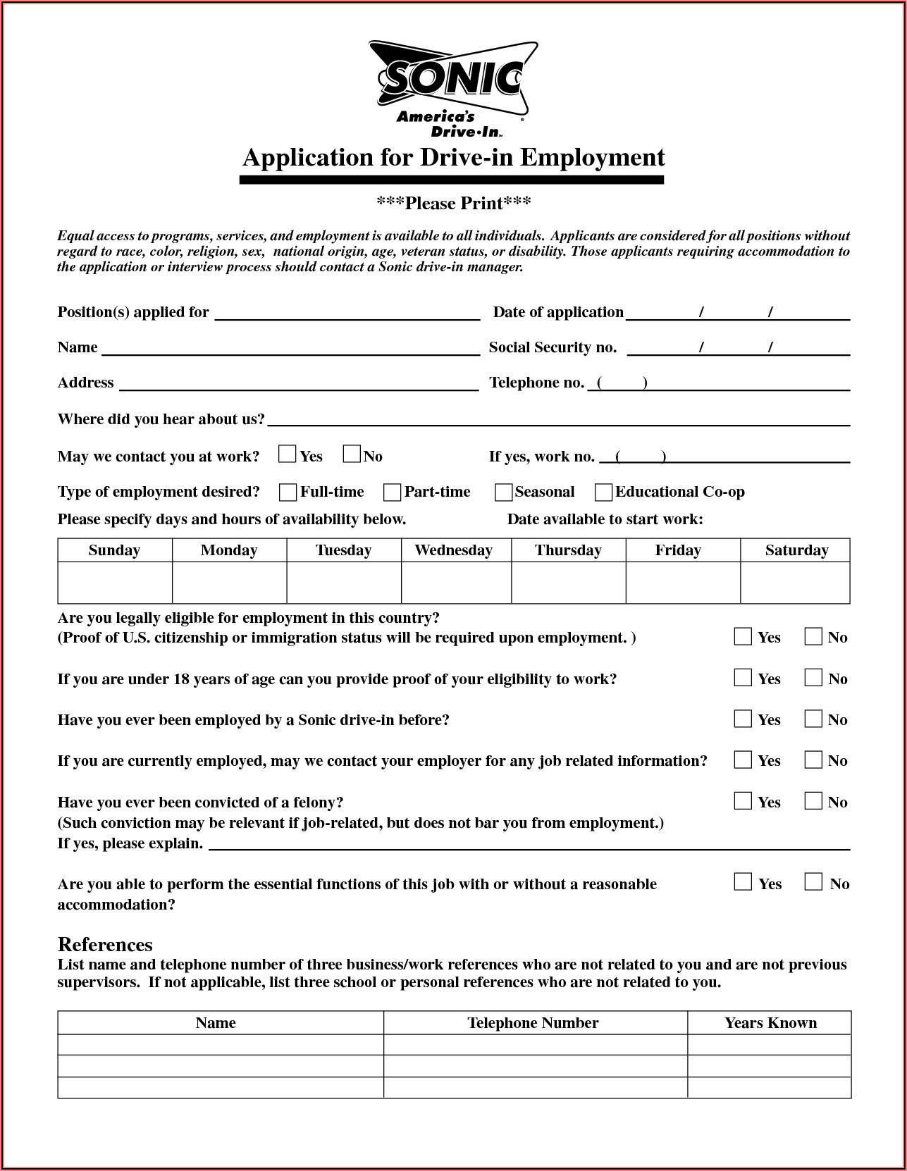 Mcdonald's Employee Application Form