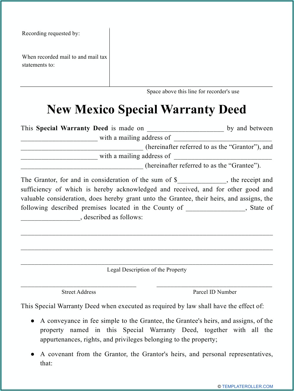 New Mexico Special Warranty Deed Form