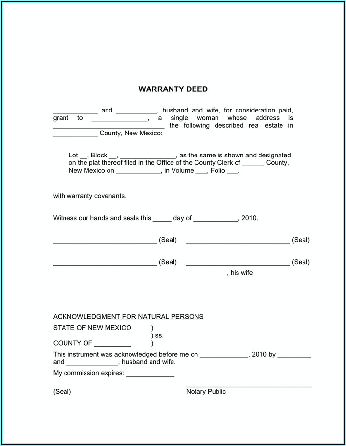New Mexico Statutory Form Warranty Deed