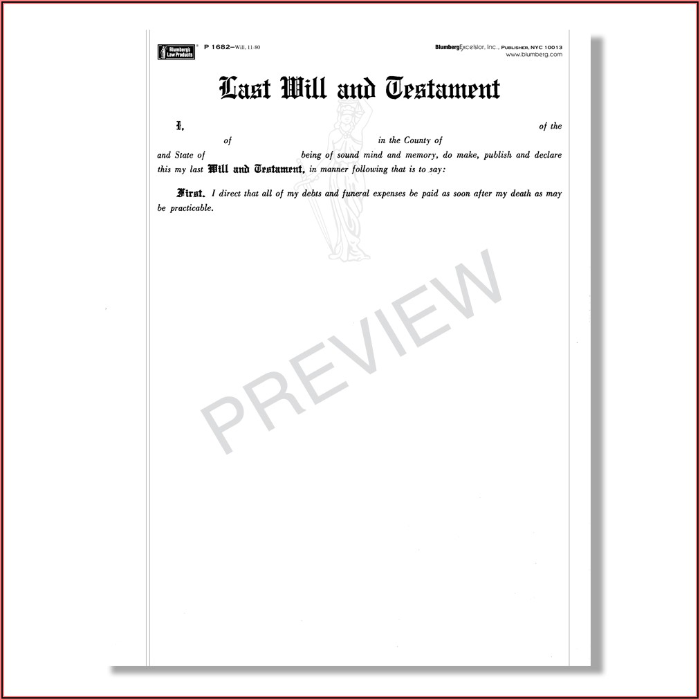 New York Last Will And Testament Blank Forms