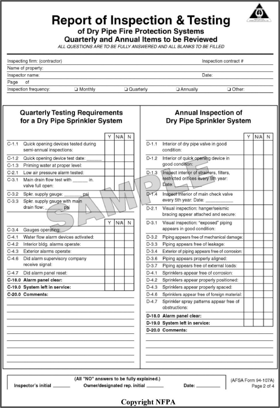 Nfpa 5 Year Sprinkler Inspection Form