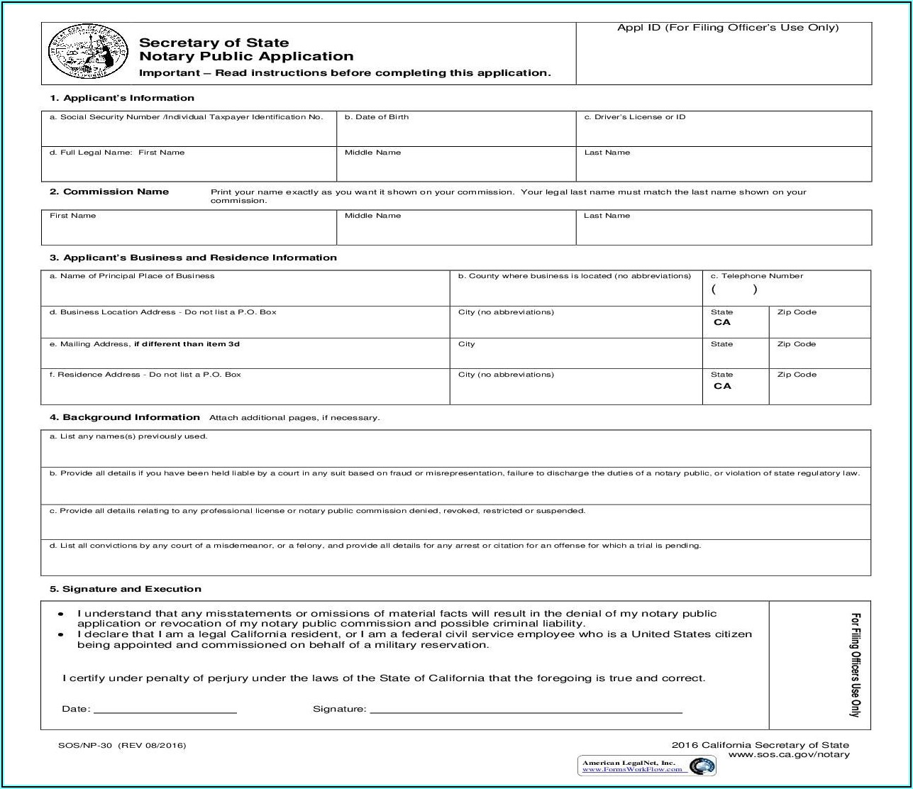 Notary Public Address Change Form California