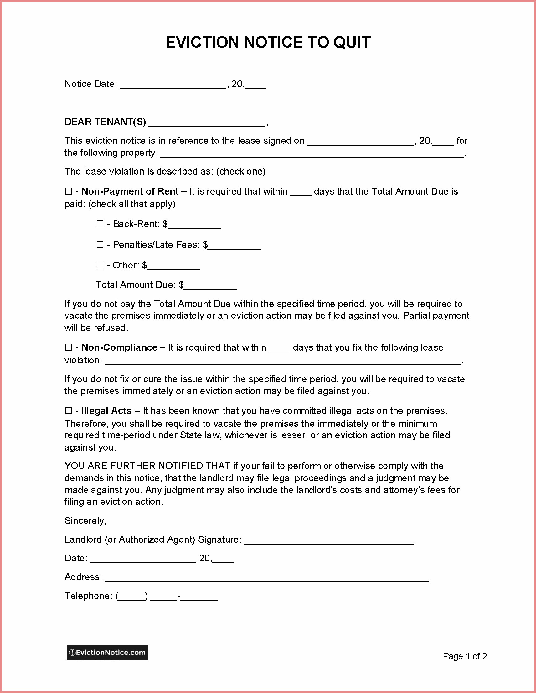 Official Eviction Notice Template