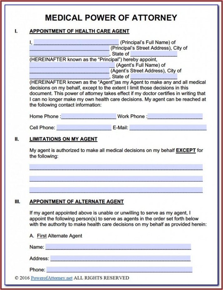 Power Of Attorney Form For Medical Records