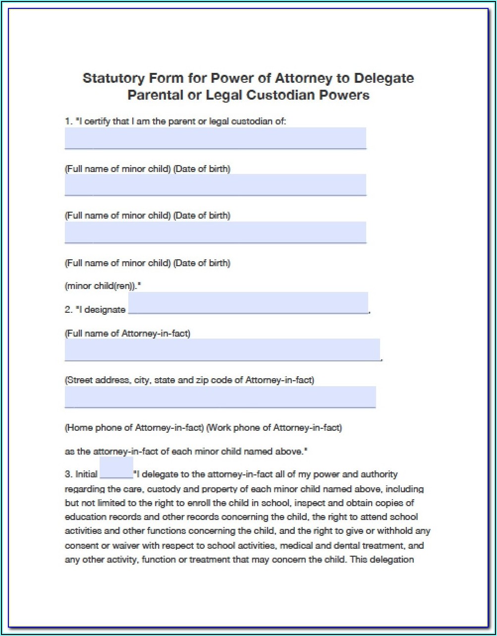 Power Of Attorney Form Nc For Minor Child