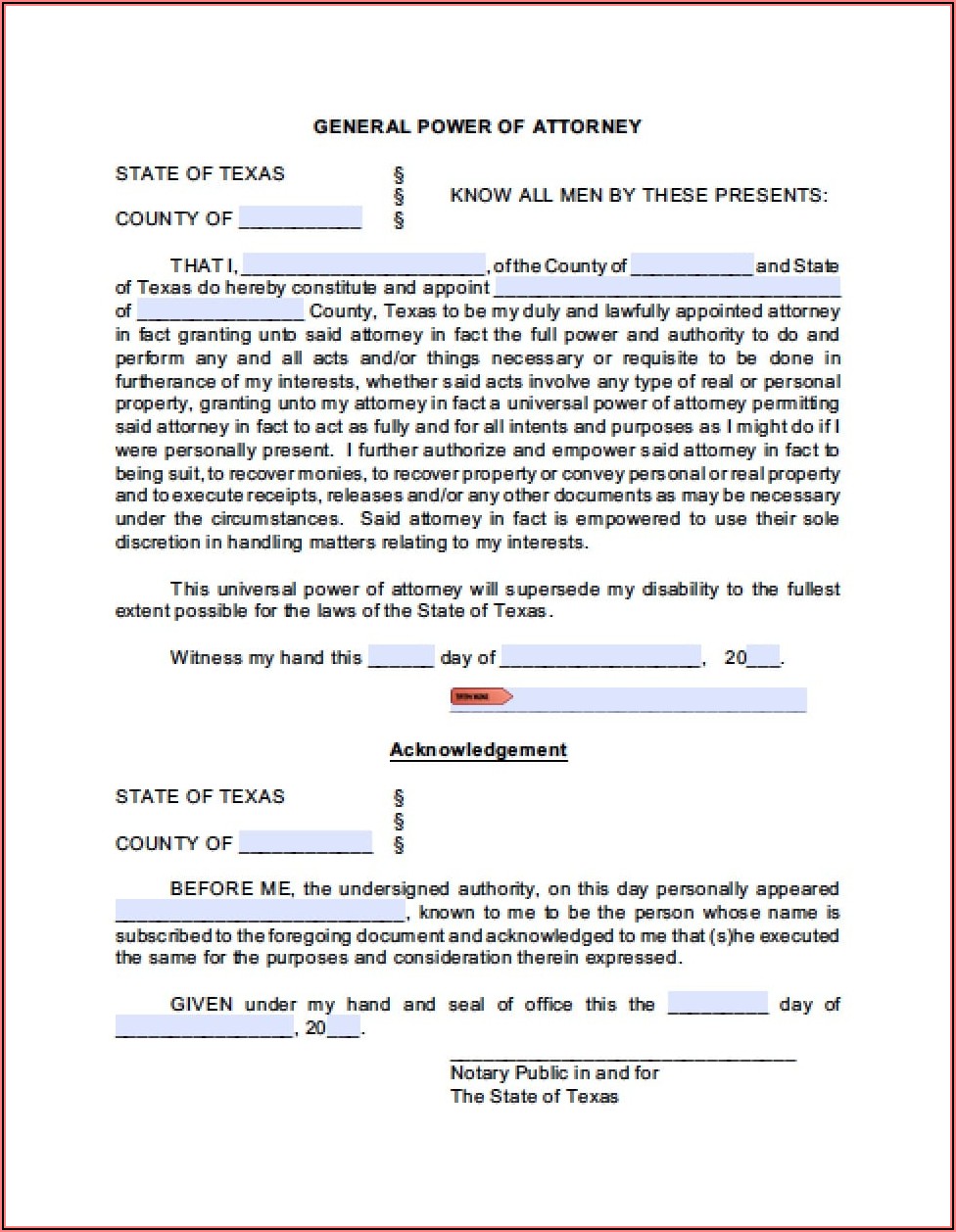 Power Of Attorney Form Texas For Medical