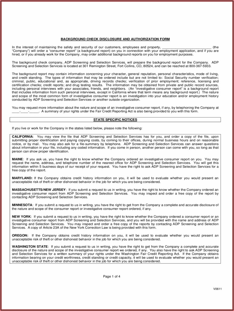Pre Employment Background Check Authorization Form Michigan